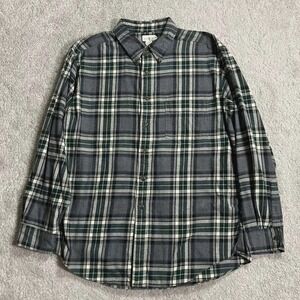VTG 80s 90s J Crew Oarsman Men's L Flannel Shirt Gray Green Plaid Button Down